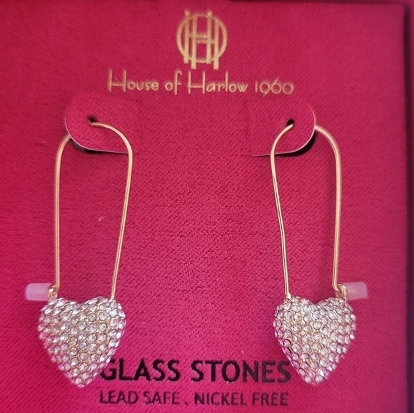 House of Harlow Glass Stone Heart Earrings NIB - Picture 1 of 4